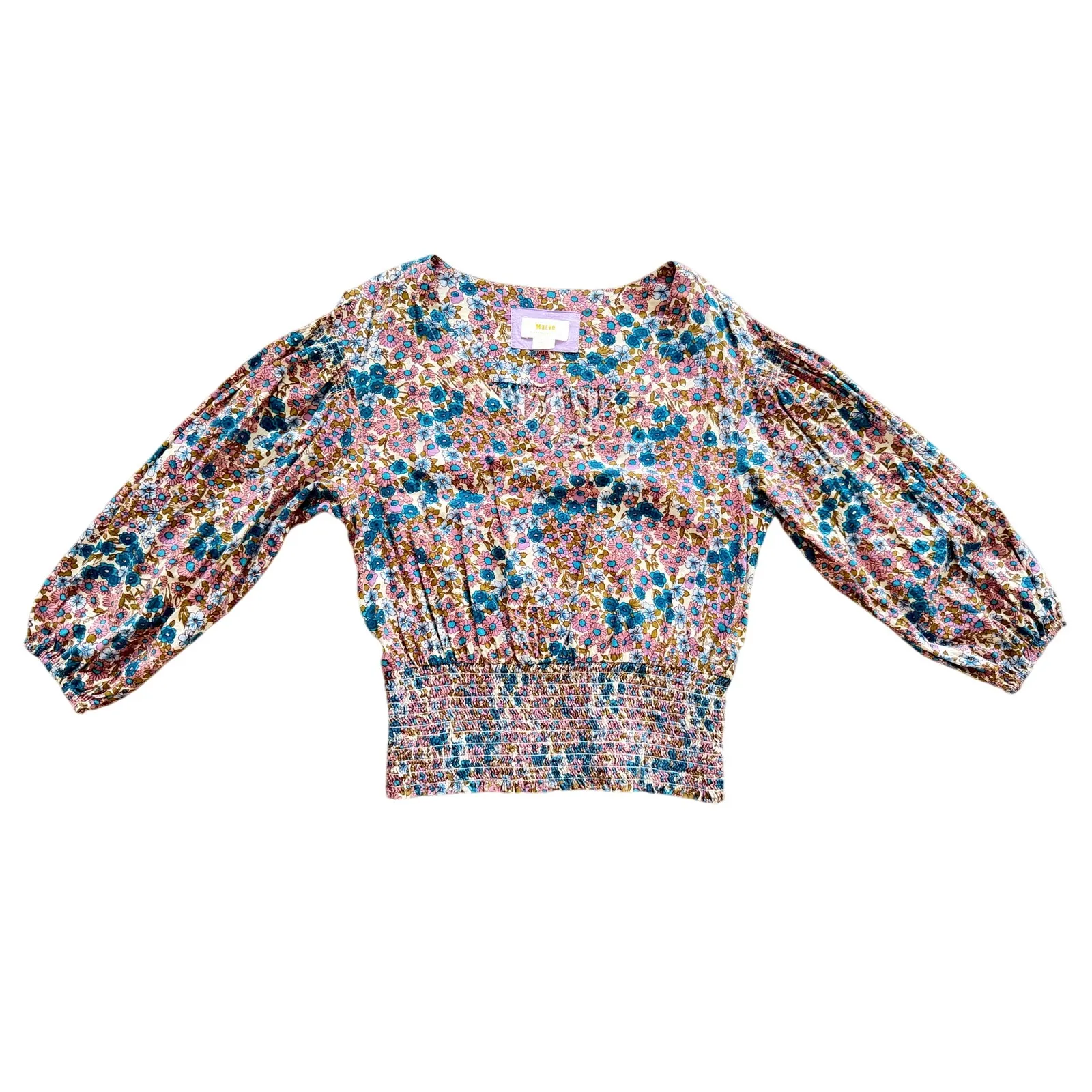 Anthropologie Odette Smocked Blouse Floral Cottagecore French Folk Floral Girly - Image 9