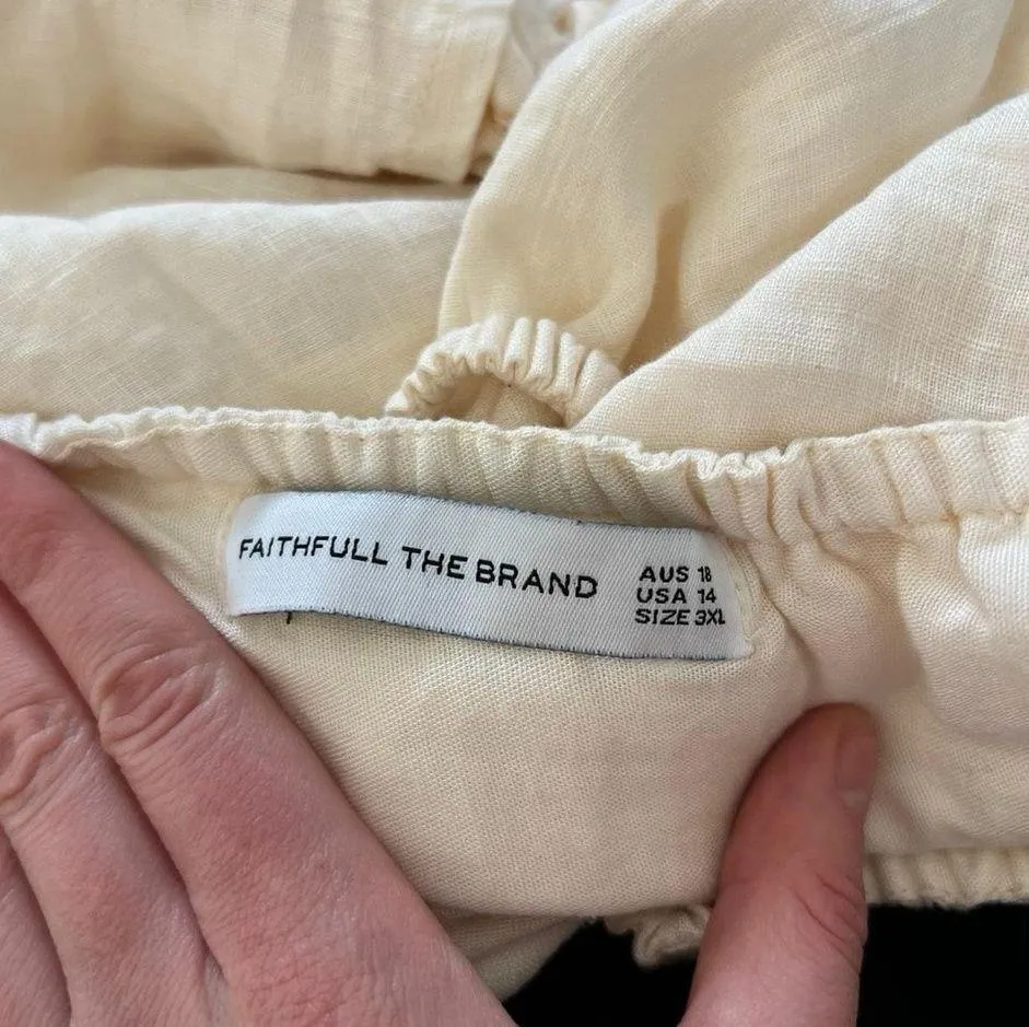 Faithfull The Brand Zuma 100% Linen Cut Out Mini Dress Plain Shell Cream - Image 3