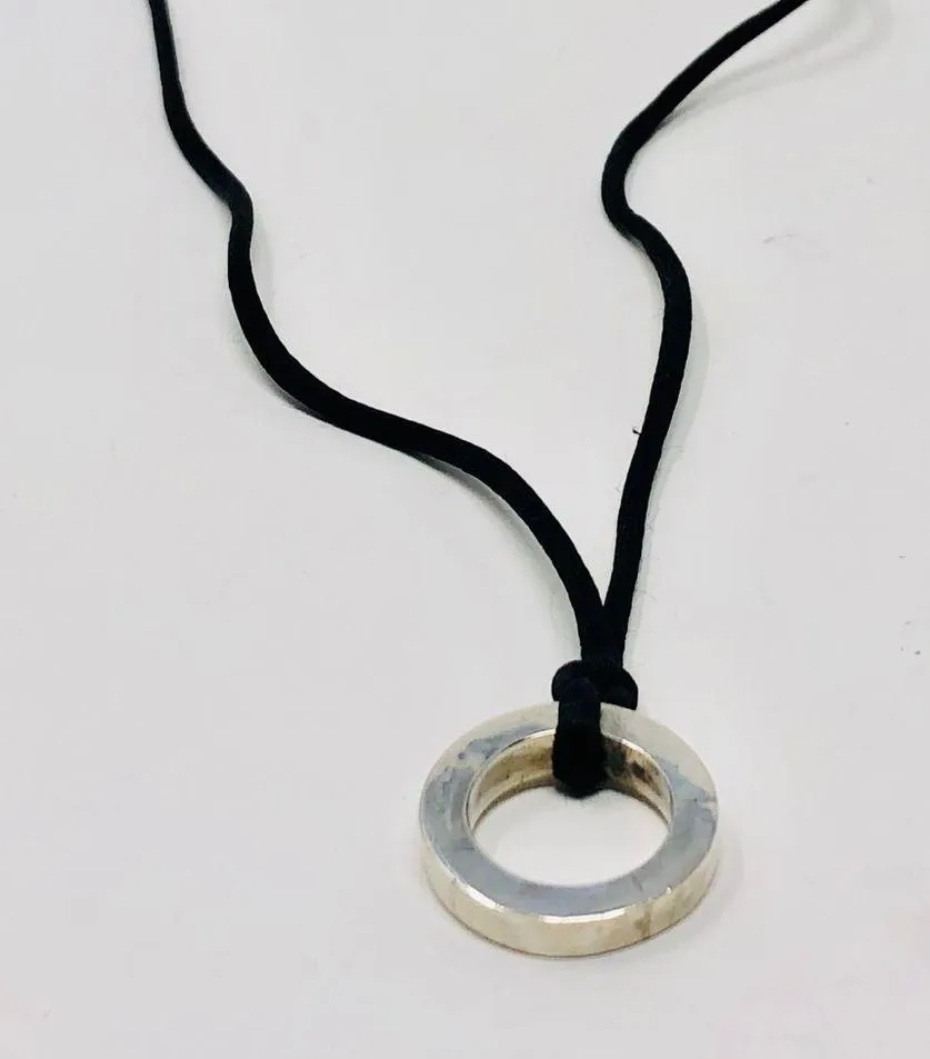 Sterling silver ⭕️ pendant on black satin cord - Image 6