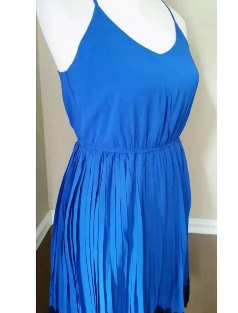 Blue Pleated Lace Trim Racerback ModCloth Dress by Ya Los Angeles - Image 3