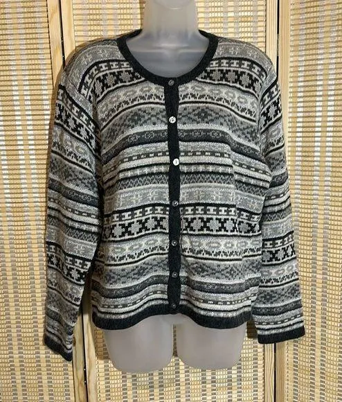 Appleseed's Gray White Metallic Silver Striped Knit Cardigan Sweater XL - Image 1