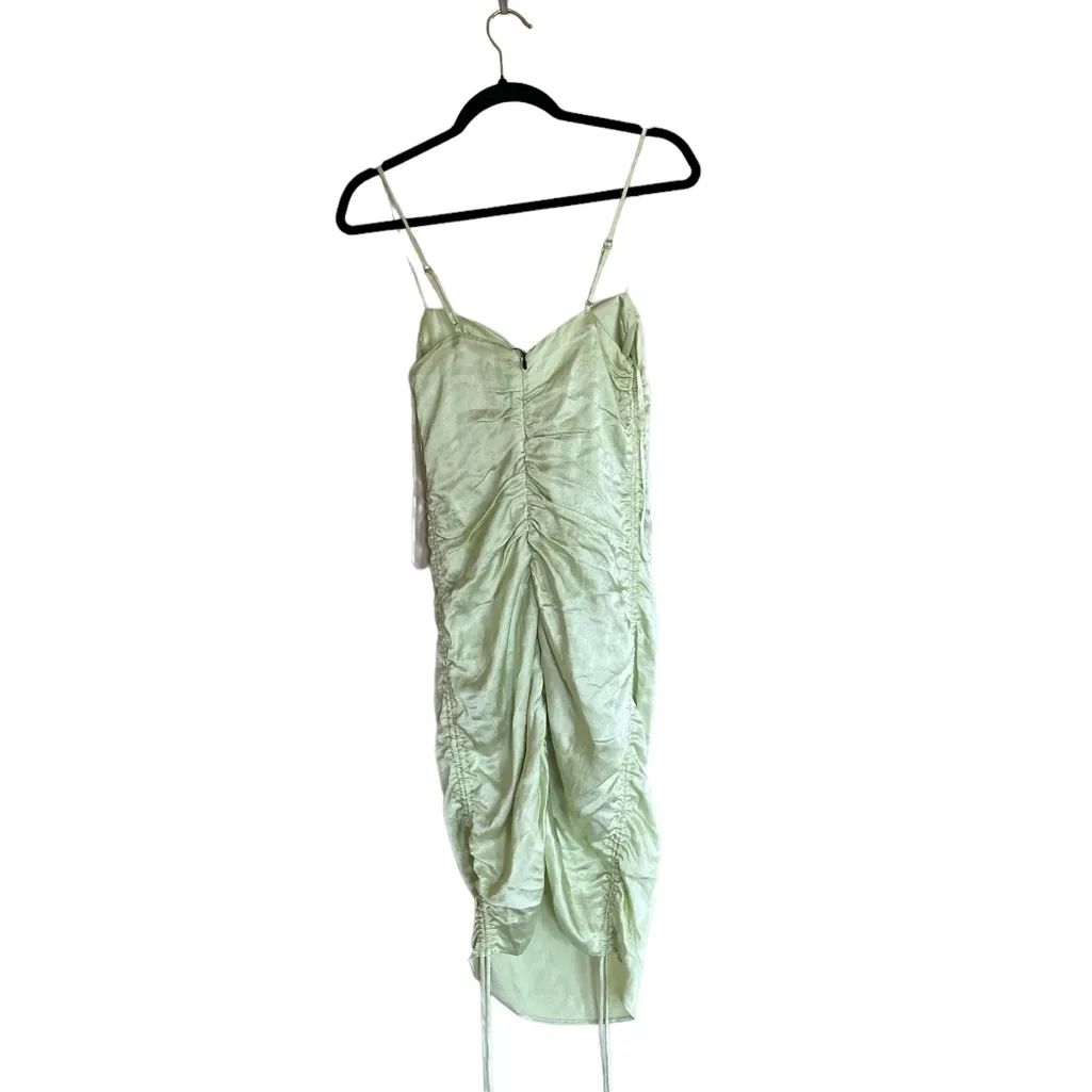 NWT Zara Gathered Ruched Satin Effect Mini Dress in Lime Green XS Bloggers Fave - Image 15