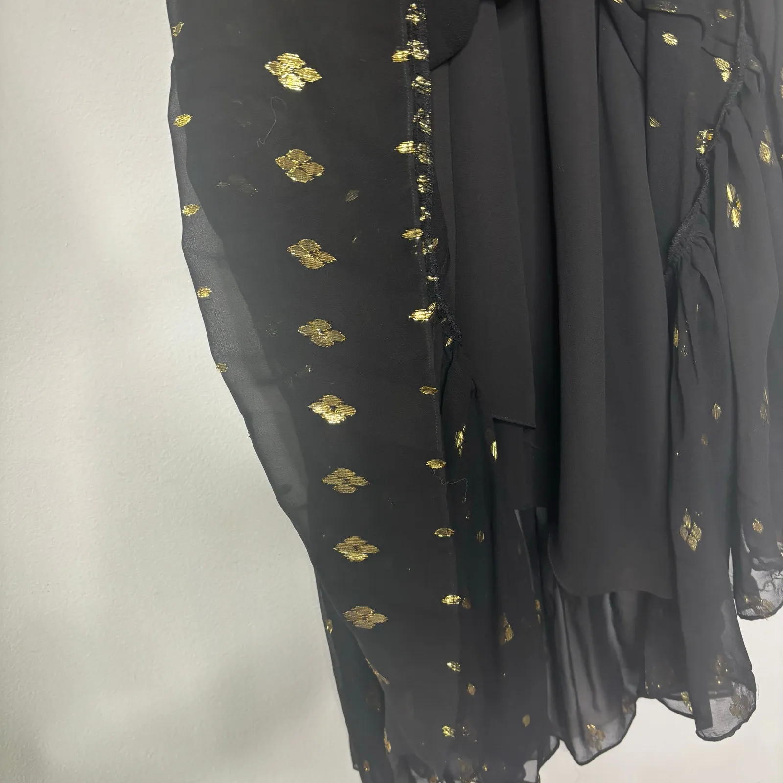 ALC Rosa Sleeveless Fil Coupe Silk Black Ruffle Halter Midi Dress Metallic Gold - Image 8