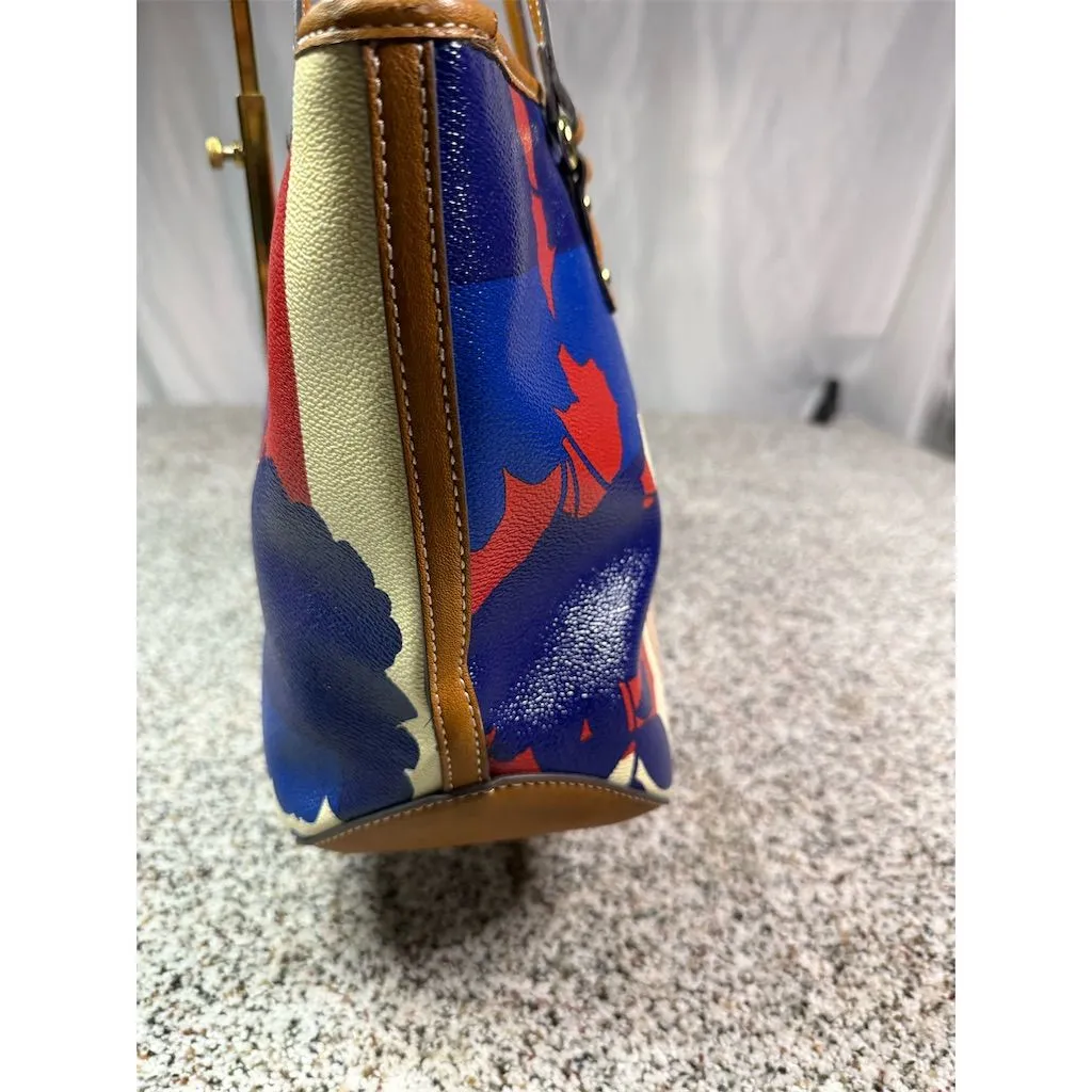 Nine West Women's Floral Tote Bag Red White Blue Brown Accents - Image 5