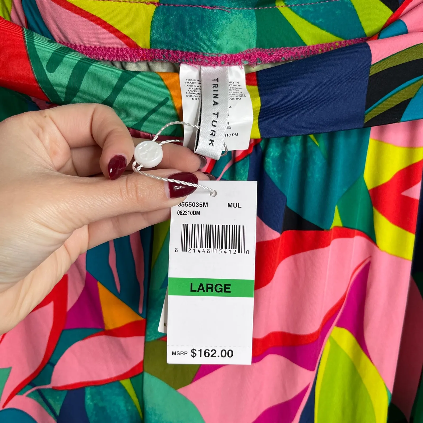 TRINA TURK Tropical Leaf Print Wide Leg Pants Sz Large Slits MSRP $162 - Image 4