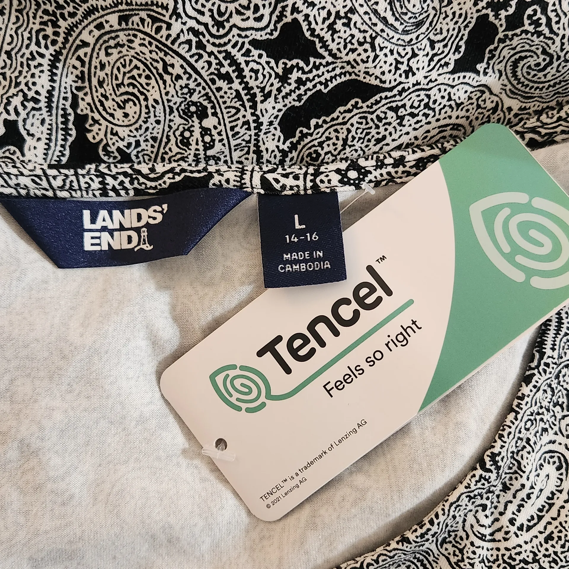 Lands' End Black Paisley Dress NWOT Sz Large Casual Wedding Guest Dress - Image 7