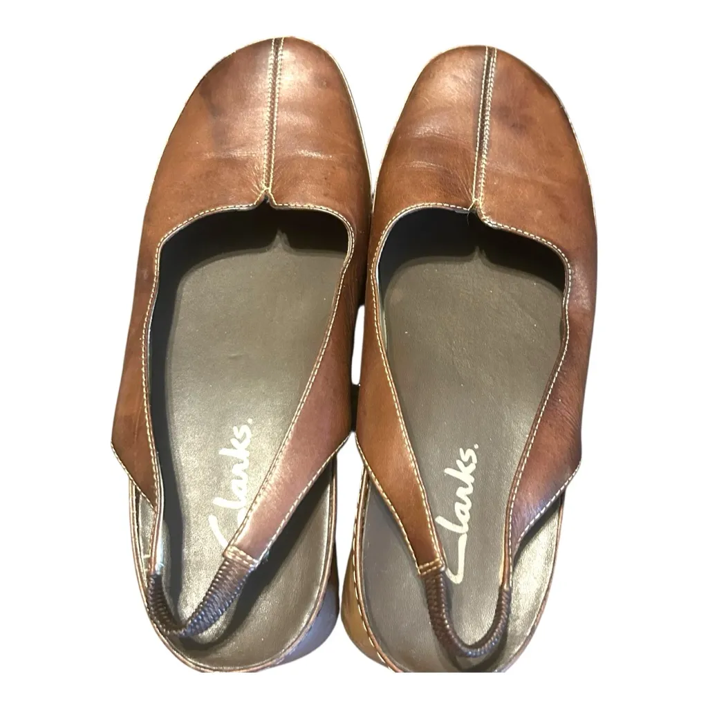Clarks Brown Leather Slingback‎ Flats Comfortable Casual Shoes - Image 3
