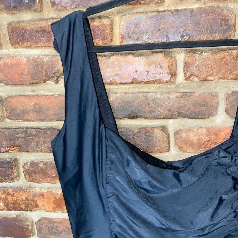 NWT J. Crew Black Ruched Square Neck One-Piece Swim Bathing Suit Women's Size 24 - Image 3