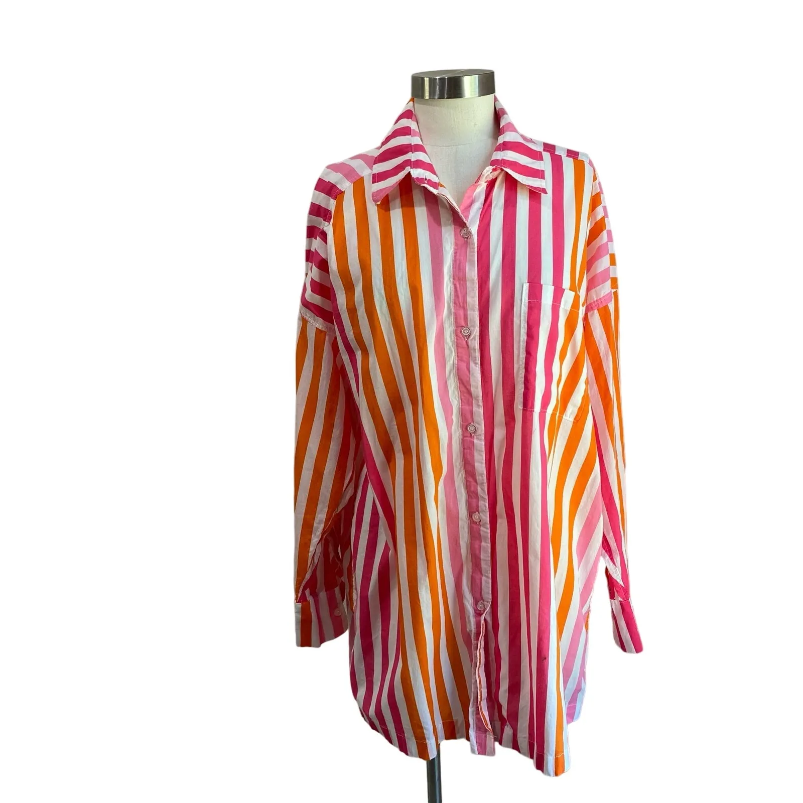 Beach Riot Alexa Sunset Stripe Button Down Swim Cover-Up Shirt Sz L Petite - Image 2