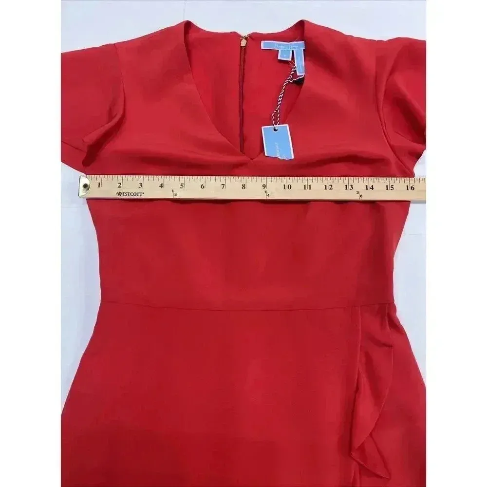 DRAPER JAMES Shift Faux Wrap Dress Womens Size 2 Red Flutter Sleeve Feminine - Image 10