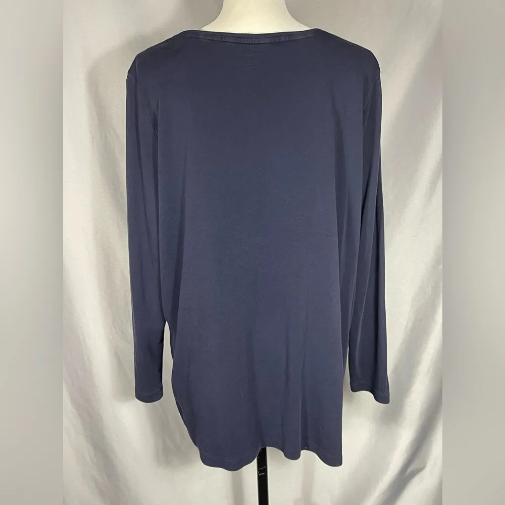 Talbots Women's Solid V Neck Navy Blue Weekend Tee Pullover Long Sleeve Sz 3X - Image 2