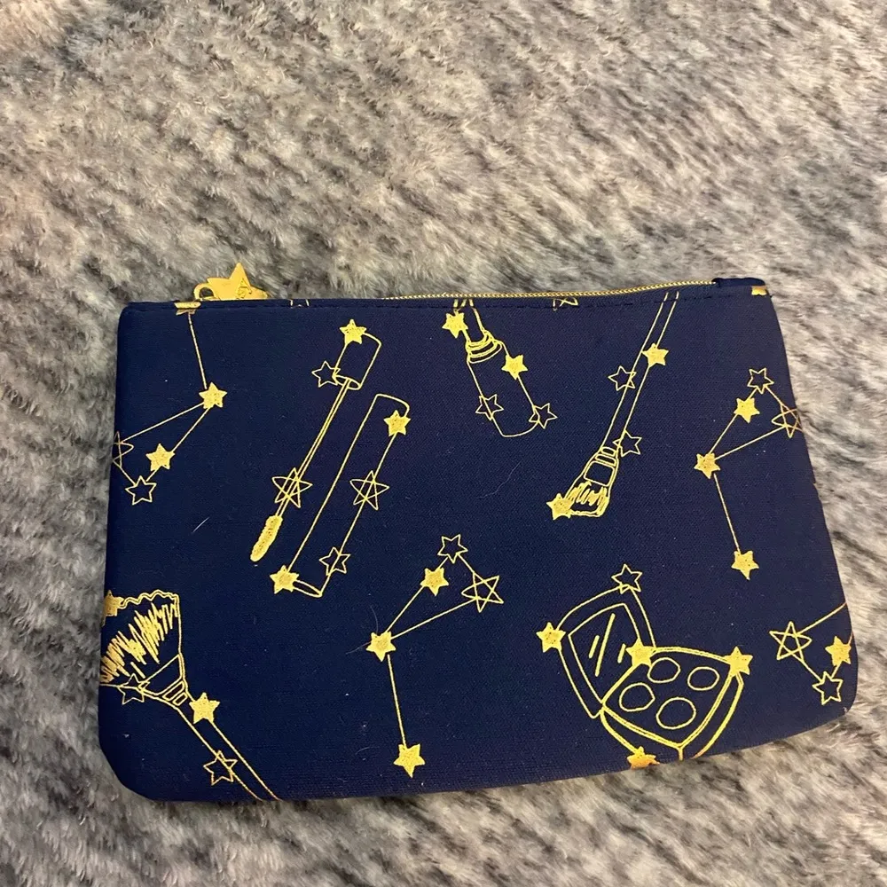 ipsy Blue and Gold Cosmetic Bag with Celestial makeup brush Pattern - Image 3