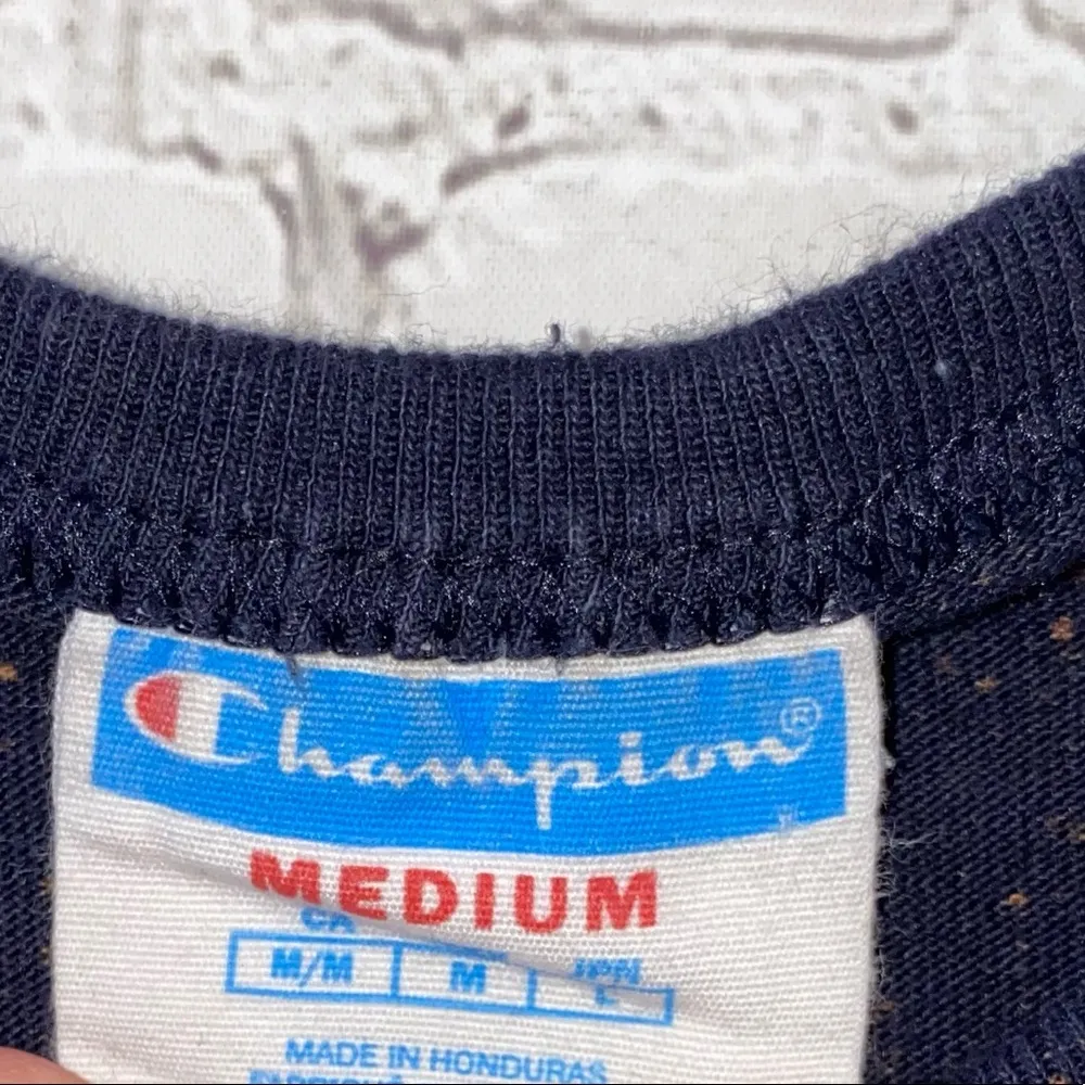 Champion Vintage Navy Short Sleeve Tee Shirt Bleached - Image 4