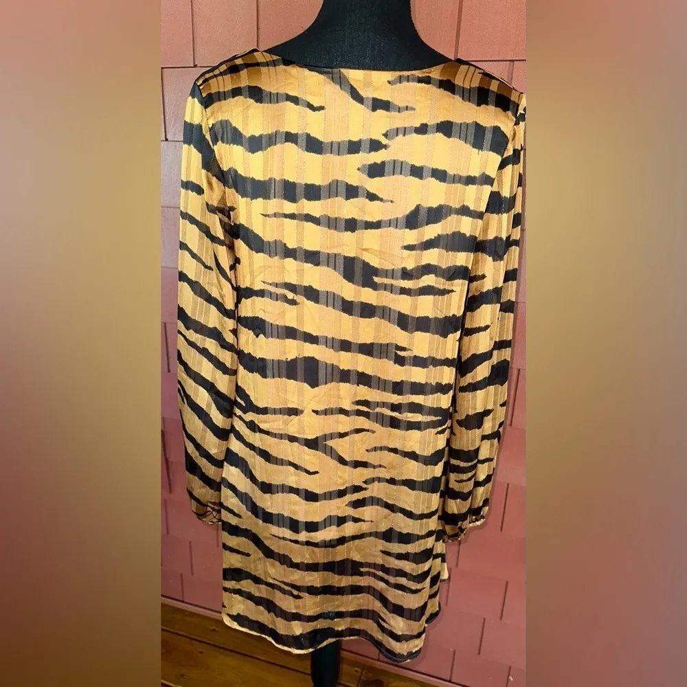 Adrienne Silky Animal Print Long Sleeve A Line Mini Dress - Image 5