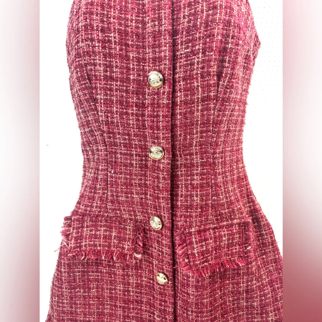 Mi ami XS Tweed Preppy Pink Red Mini Dress Londoner Look - Image 4