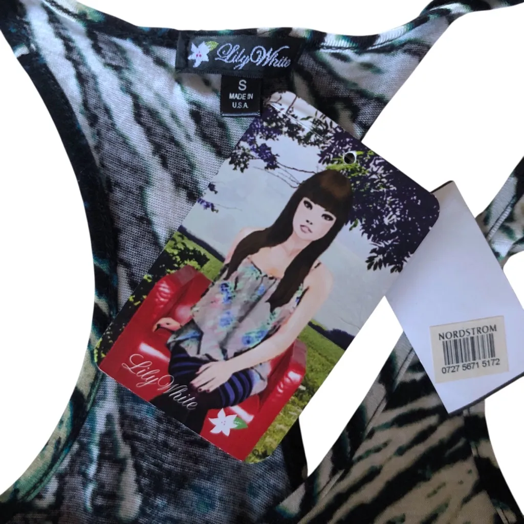 Lily White NORDSTROMS Tie-Dye Rayon/Spandex Racerback Tank Top - NWT! - Image 2