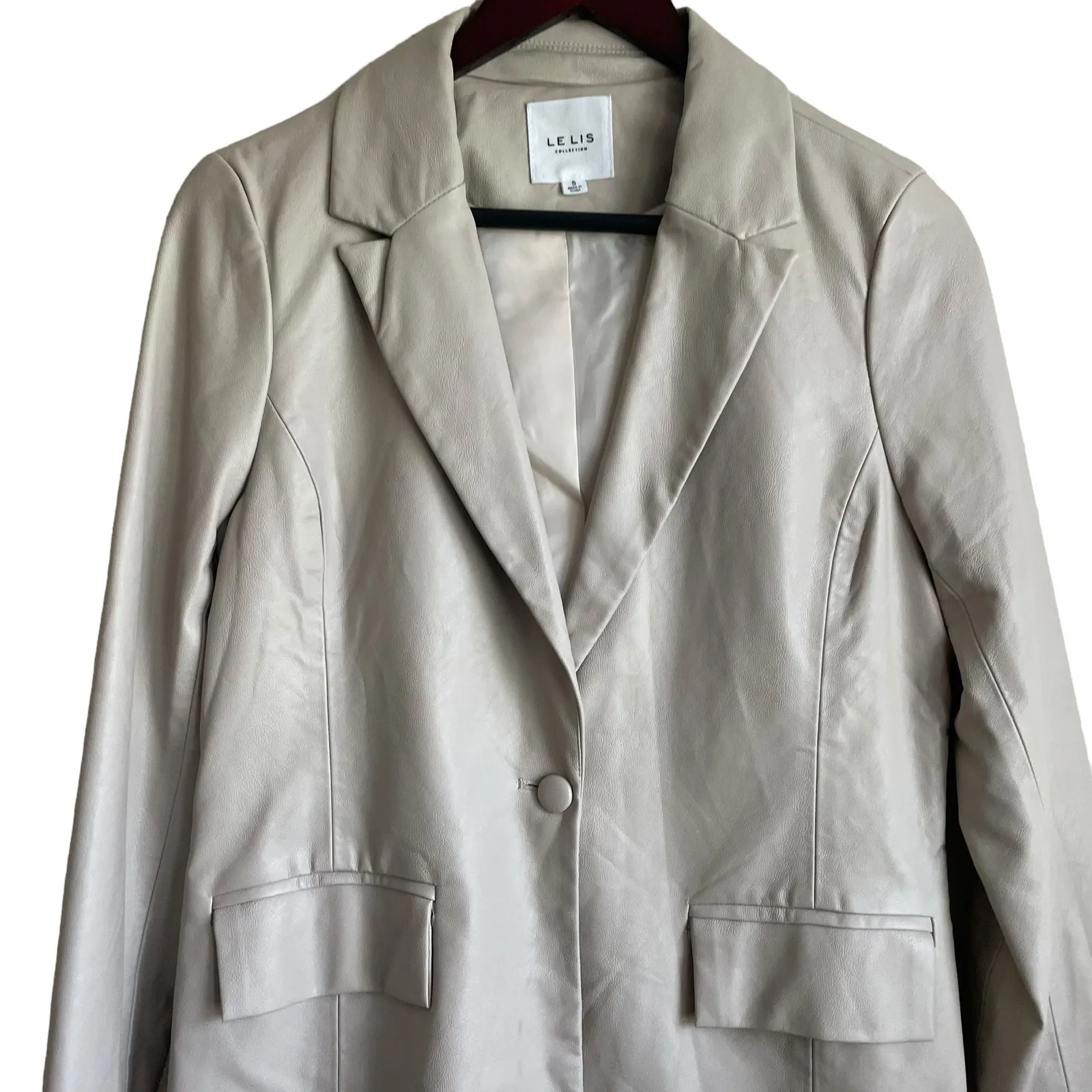 Le Lis Women Jacket‎ S Cream Faux Leather Long Sleeve Lined Blazer Career Chic - Image 4