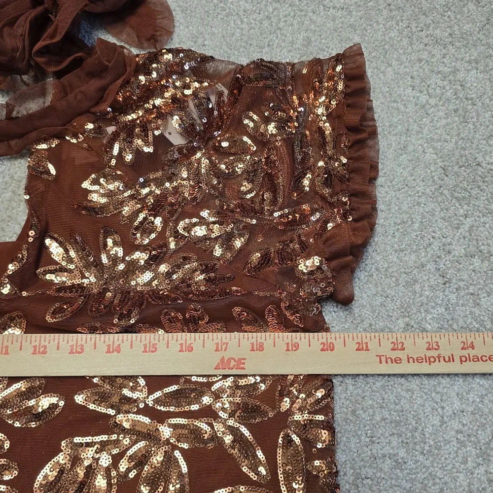 By Anthropologie Womens Size Small Burnt Orange Floral Sequin Cut Out Blouse Top - Image 3