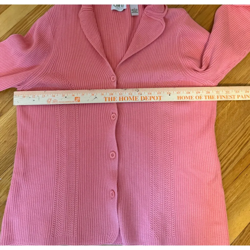 Orvis Womens Coral Pink Ribbed Button-Up Cardigan Sweater L 100% Cotton - Image 5