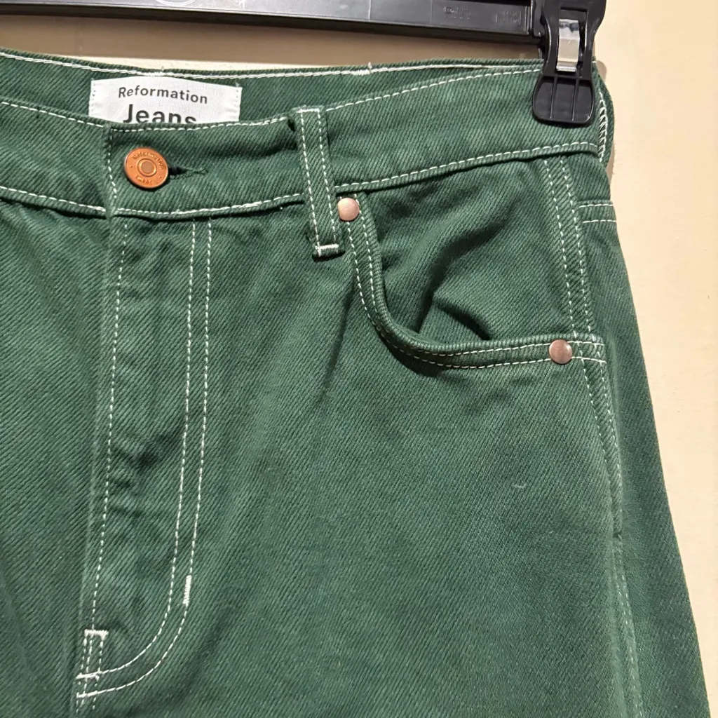 Reformation Cowboy High Rise Straight Leg Green Jeans - Image 4