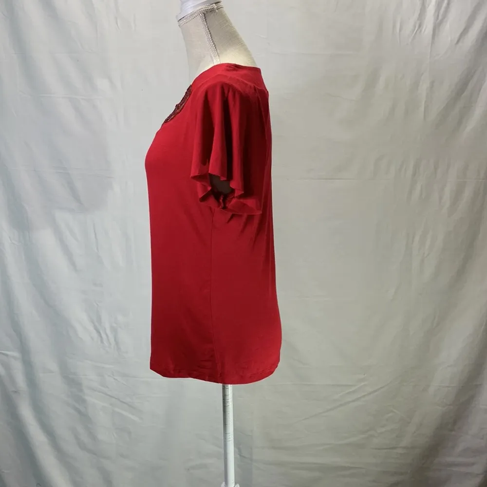 Charming Charlie NWT Red Sequin Collared Dress Shirt Size Large - Image 4