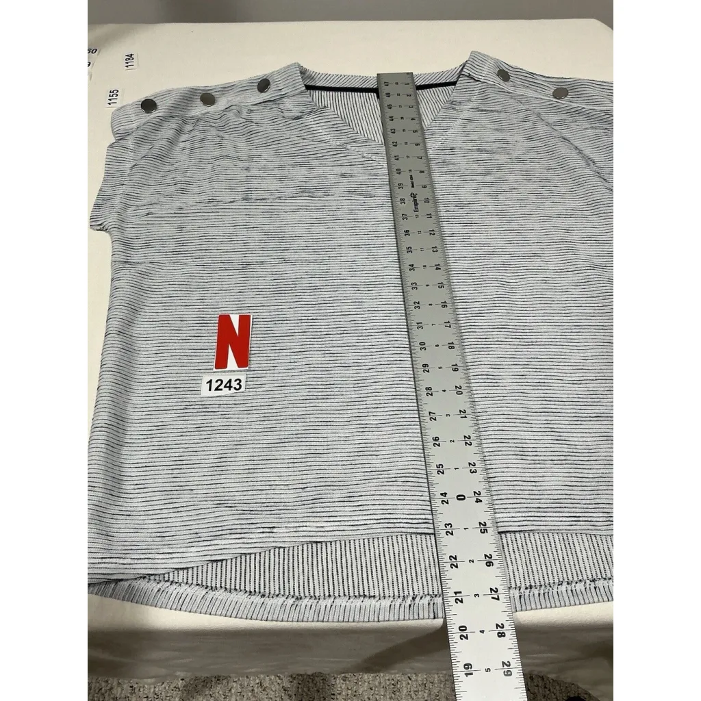 Woman’s Jones Ny Blue White Short Sleeve Shirt Xxl Ribbed Knit V Neck - Image 8