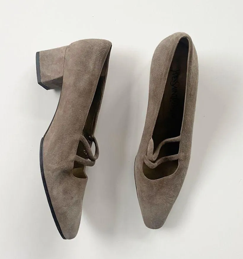 Yves Saint Laurent Size 9.5 Vintage Suede Leather Block Heel Shoes Brown - Image 3