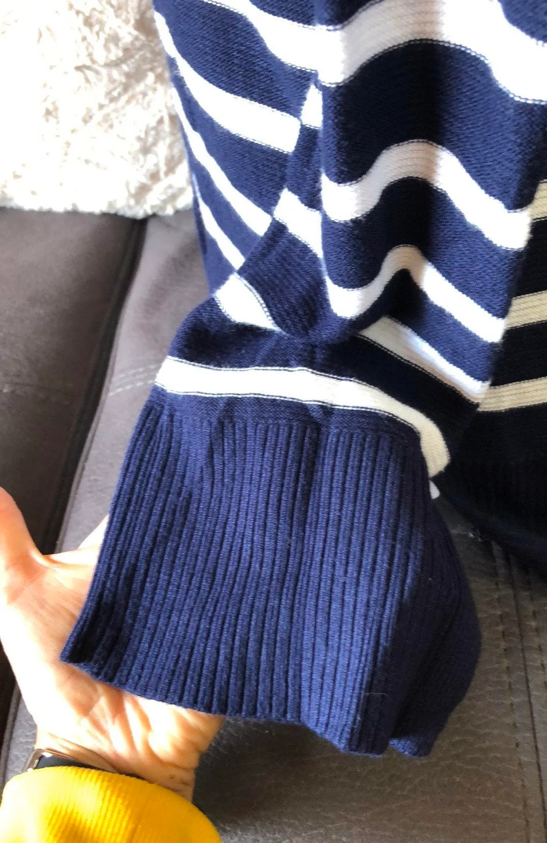 NEW YORK & COMPANY Blue & White V-Neck Jersey Top - Image 6