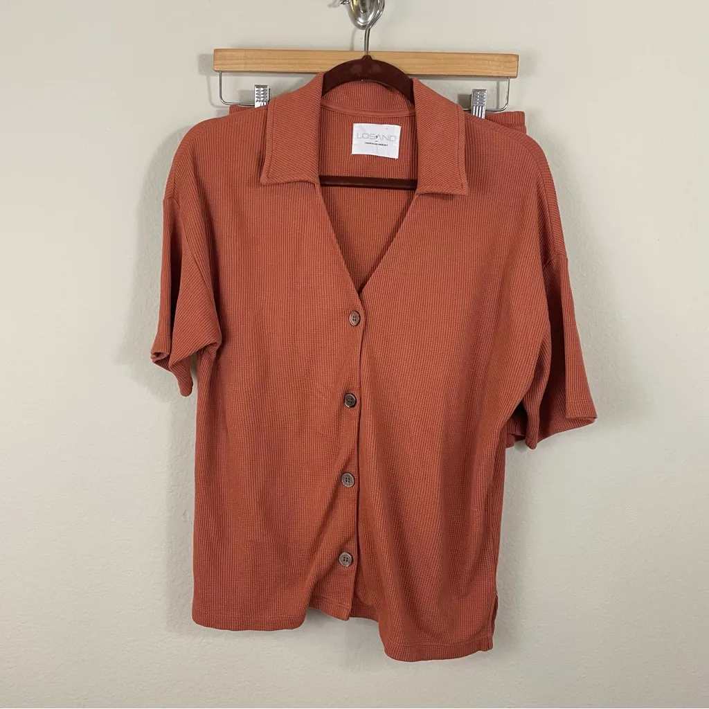 LOSANO Baked Clay Organic Cotton Waffle Lounge Set Small Made in‎ Los Angeles Orange - Image 7