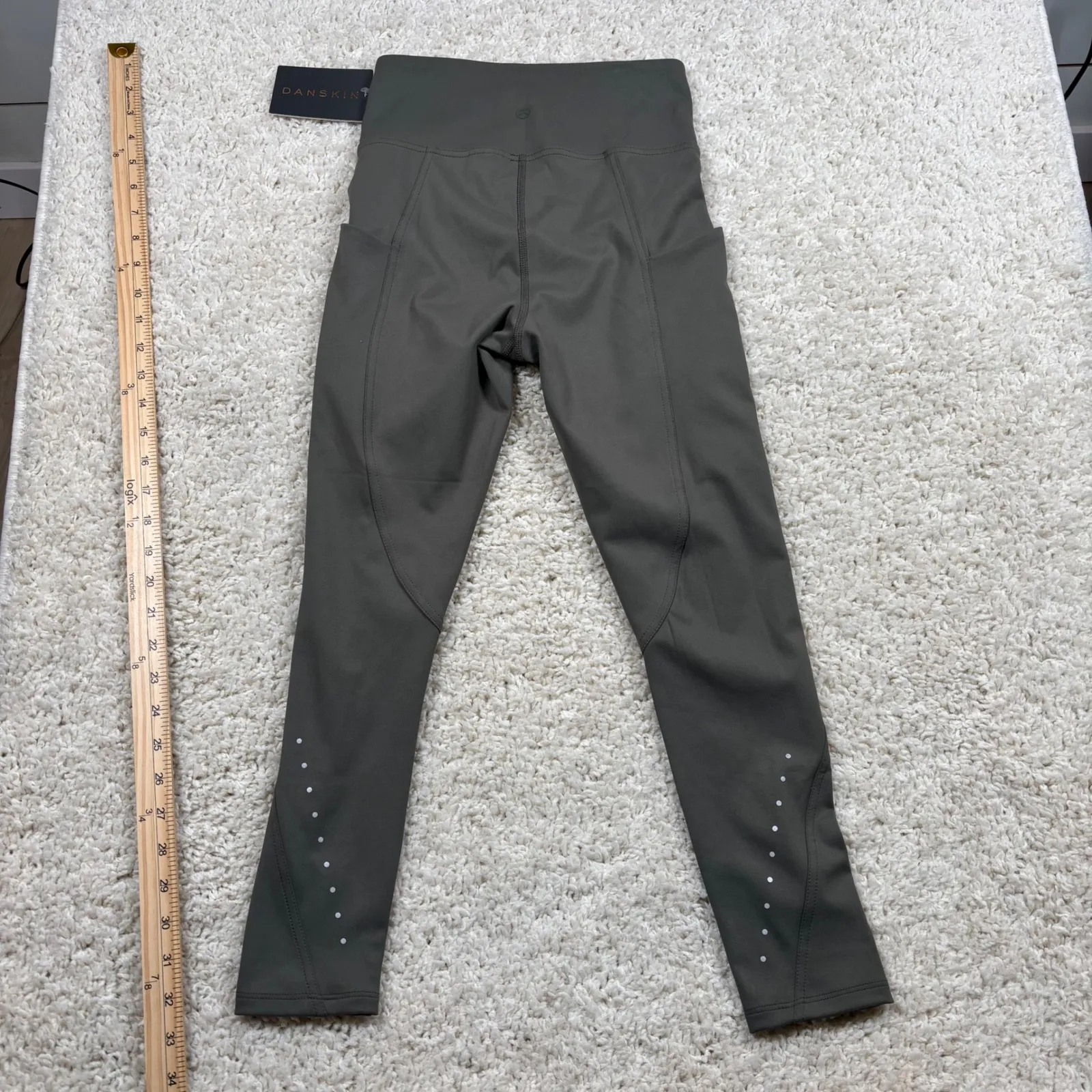 DANSKIN Cropped Legging Women XS Army Green Dynamic Interlock Pockets High Rise - Image 10