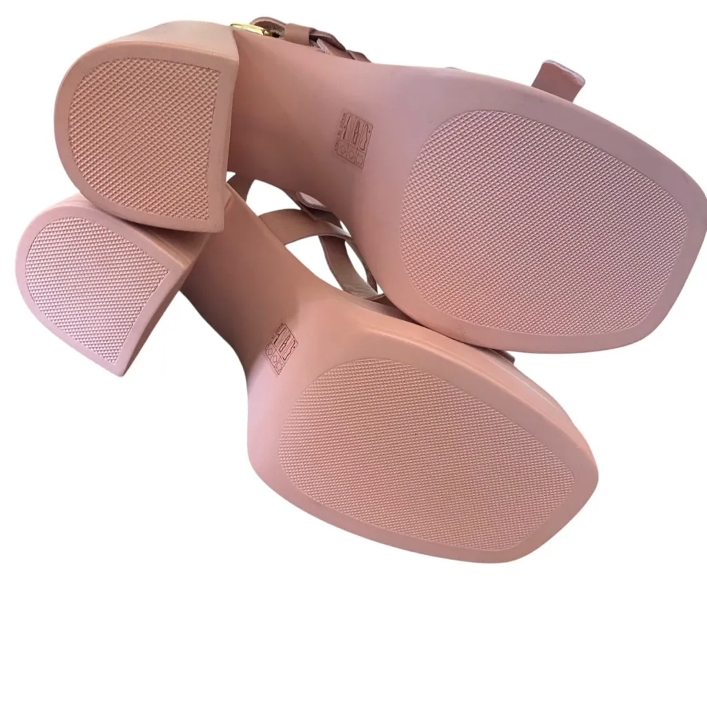 Free People Pamela Double Stack Pink Leather Platform Heels size 39 US 8.5-9 - Image 10