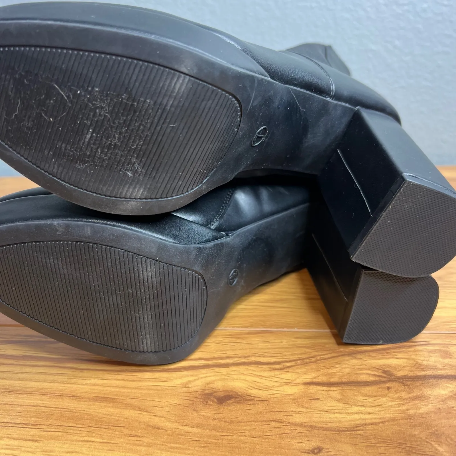 MIA Platform Chunky Heel Ankle Boots 7.5 Black Faux Leather Goth Whimsygoth NEW - Image 7