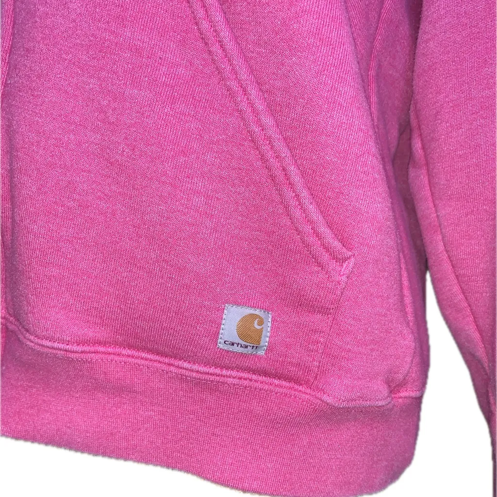Vintage Carhartt Women's Fuchsia Pink Embroidered Zip-Up Chore Hoodie Jacket S - Image 8