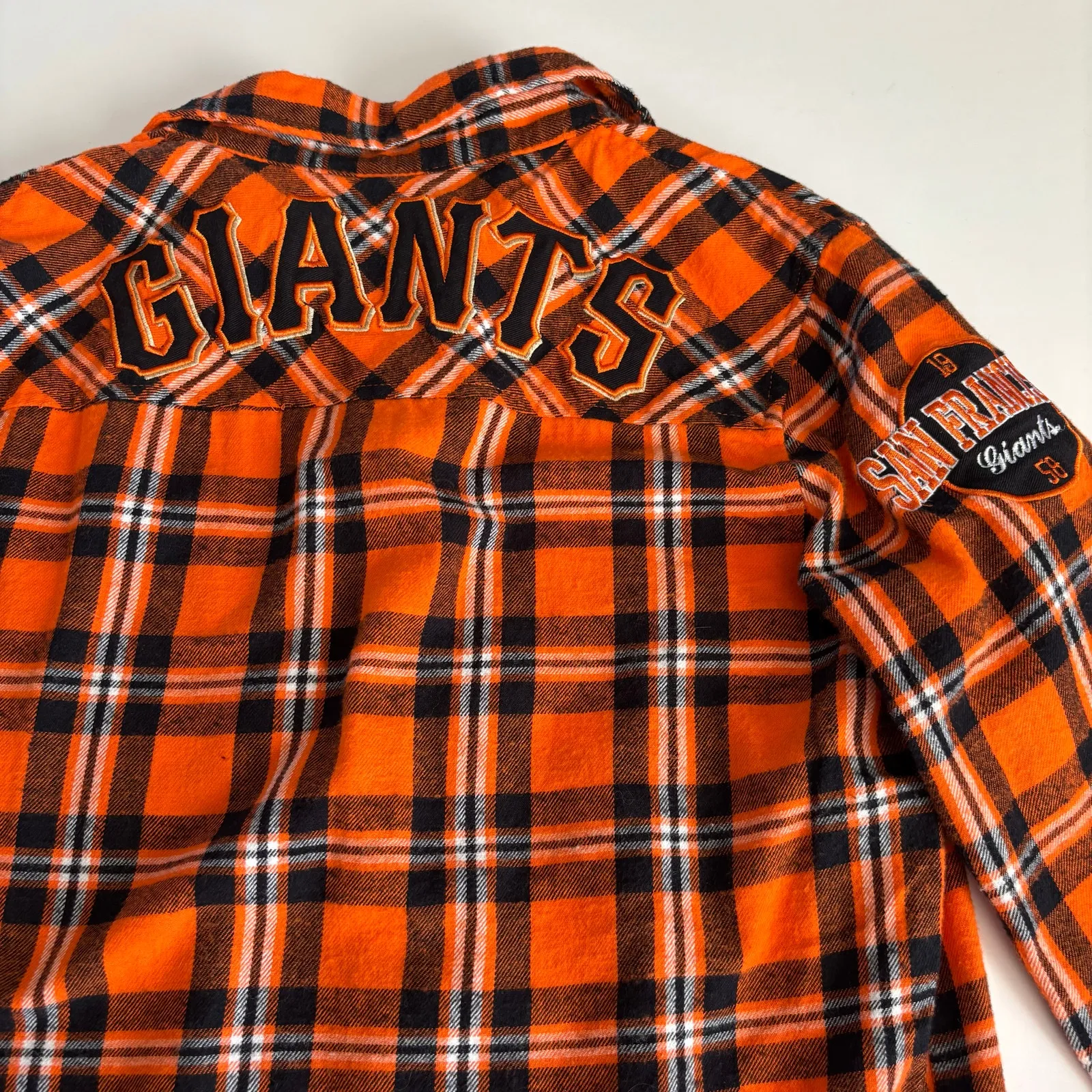San Francisco Giant’s MLB Orange & Black Button Up Flannel Shirt Women’s Small - Image 6