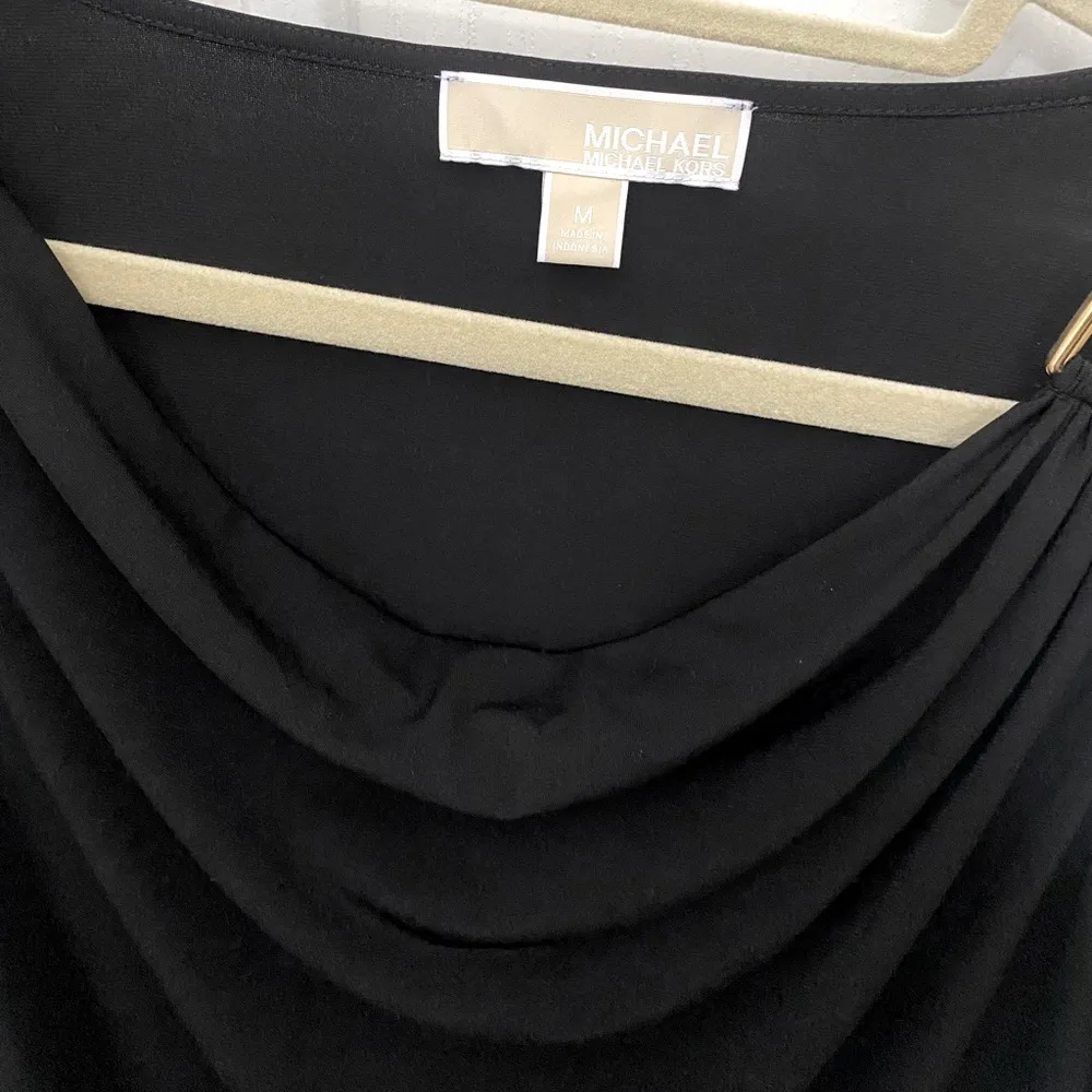 Michael Kors Cowl Neck Sleeveless Black Blouse with Gold Metal Buckle Strap - Image 4