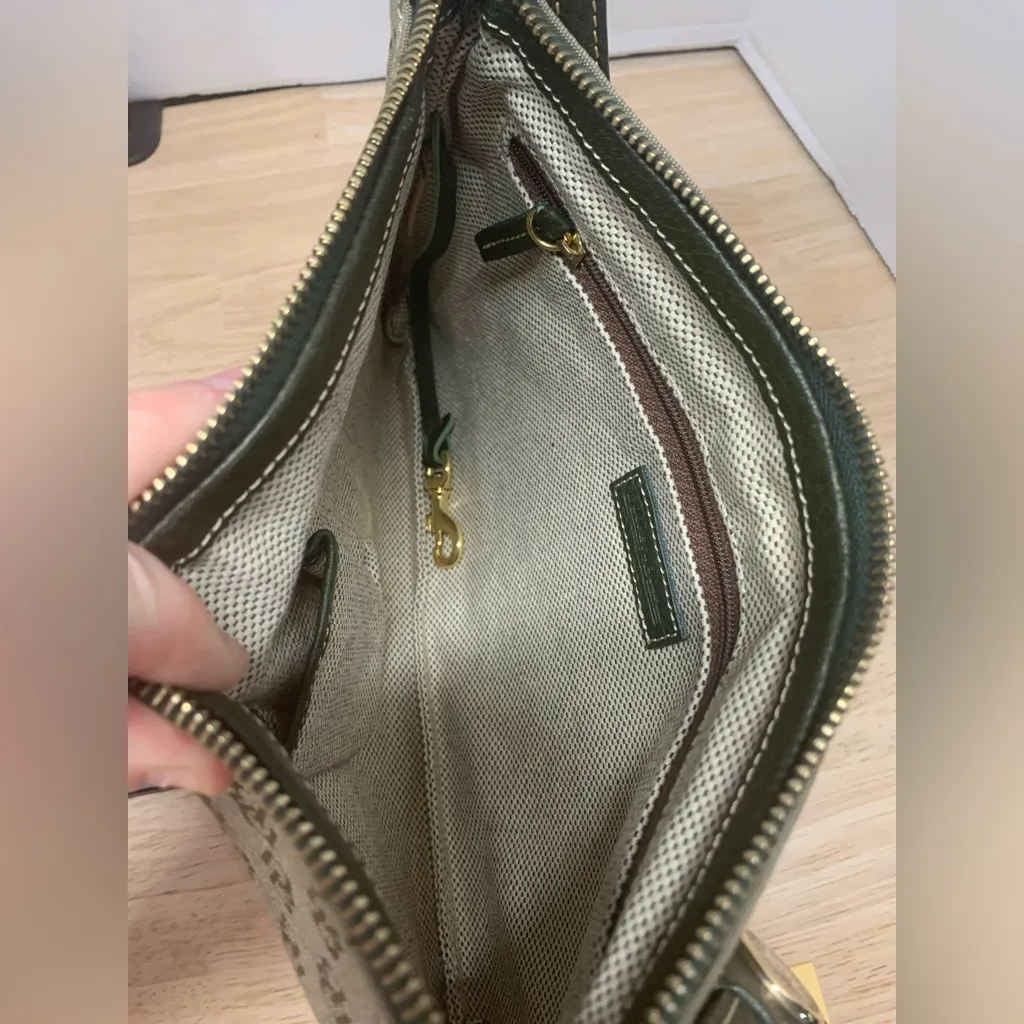 Dooney & Bourke DB Monogram Y2K Slim Zip Top Shoulder Bag 2-Way Clutch Green - Image 3
