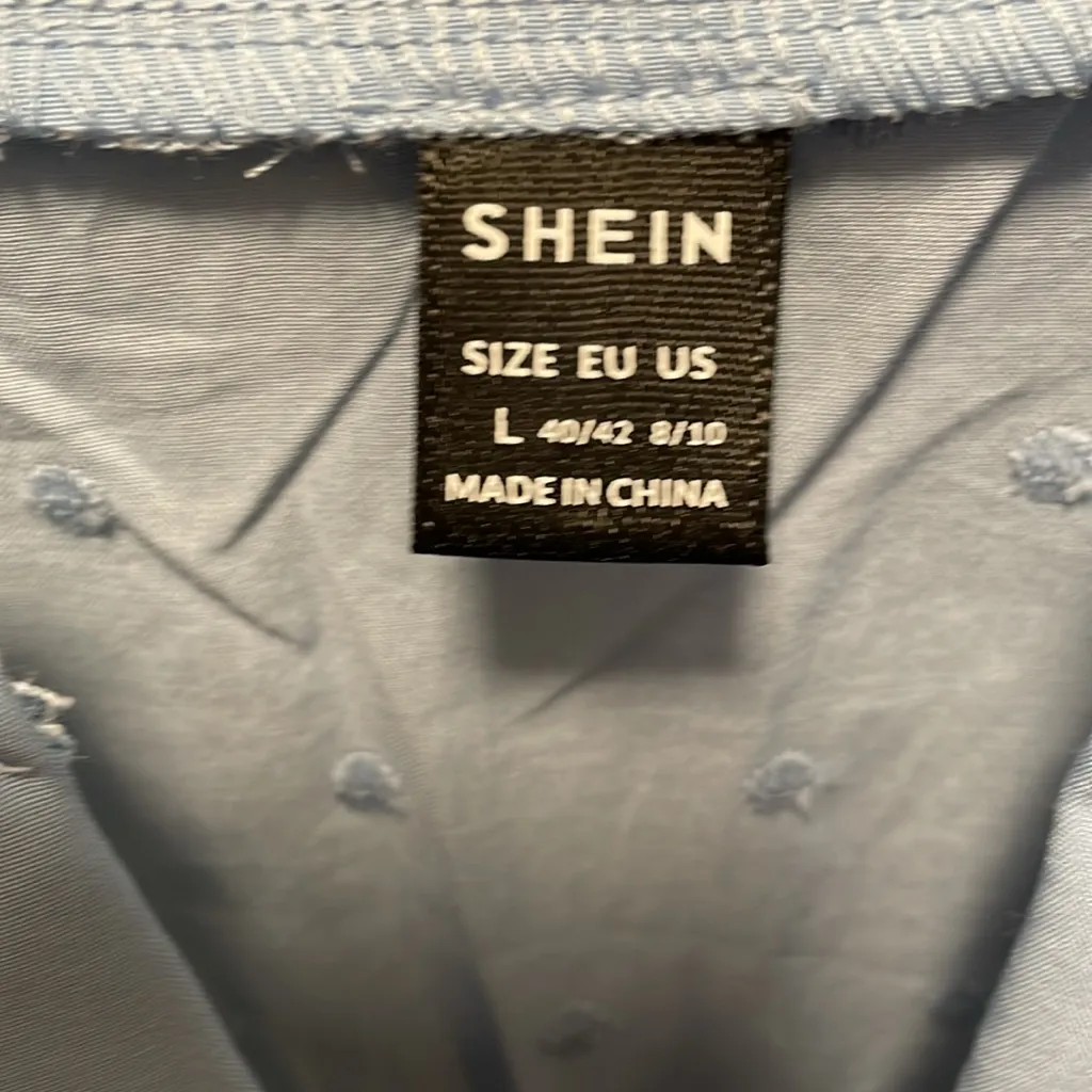 EMERY ROSE Women's Notched Collar Bubble Sleeve Schiffy Shirt Large Eyelet Blue - Image 8