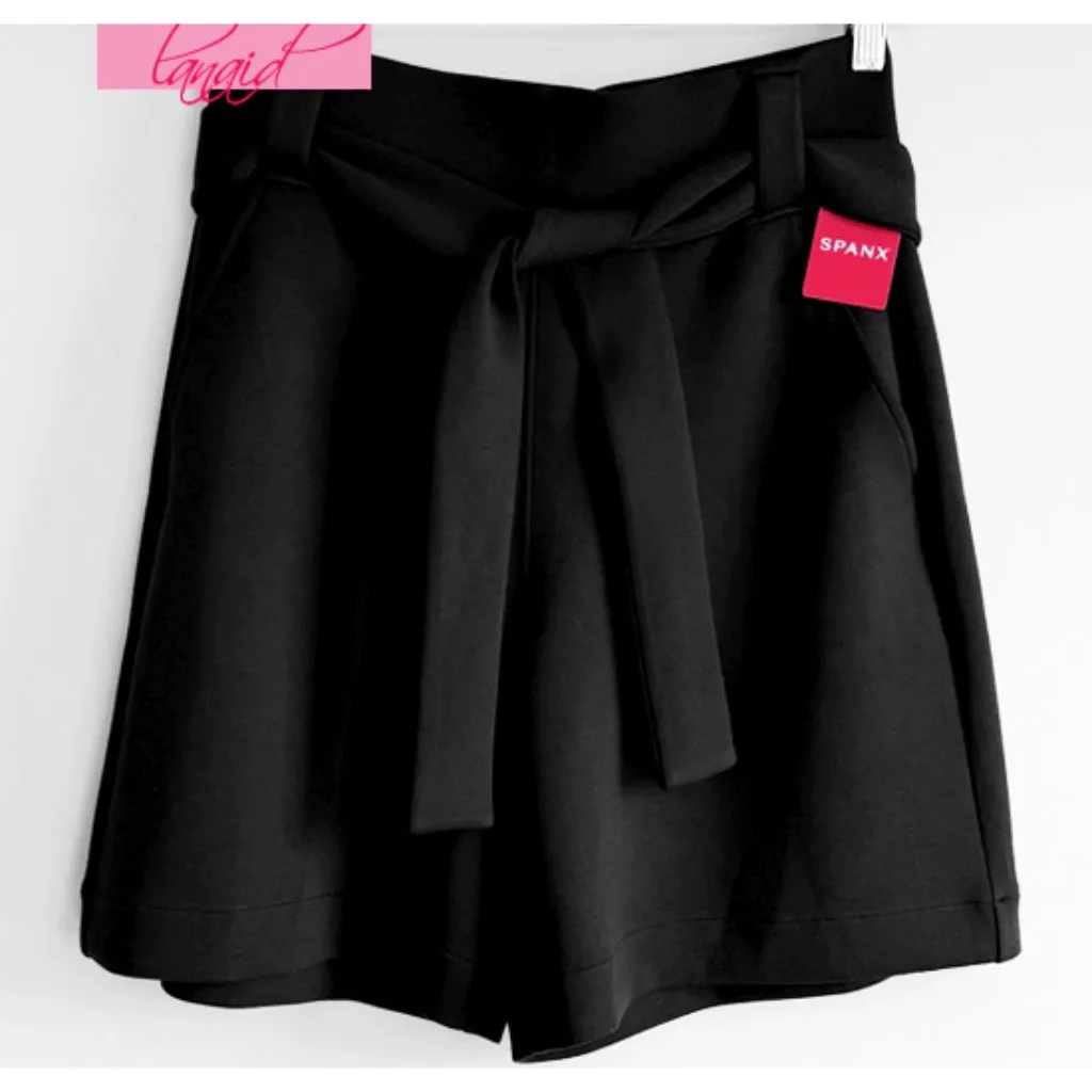 Spanx AirEssentials Bermuda Shorts Very Black High-Rise Waist Tie-Waist Belted S - Image 6