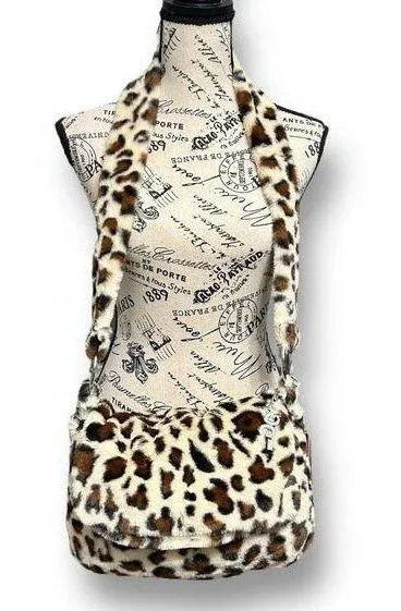 Gilda Paris Leopard Print Faux Fur Shoulder Bag Crossbody Plush Soft Zip NWT Brown - Image 1