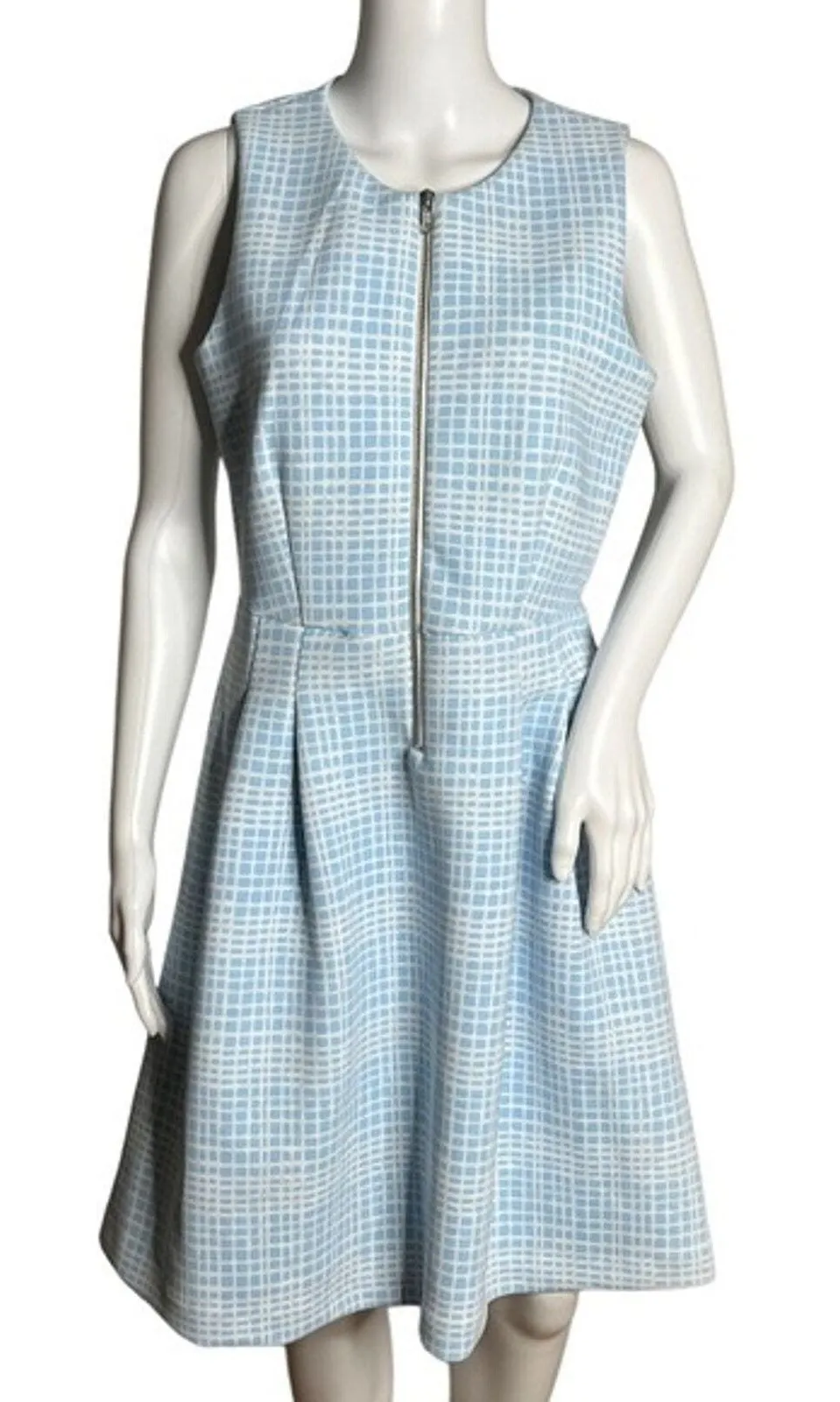 J. McLaughlin Dress Womens Medium Blue White Plaid Catalina Cloth A-Line Preppy - Image 1
