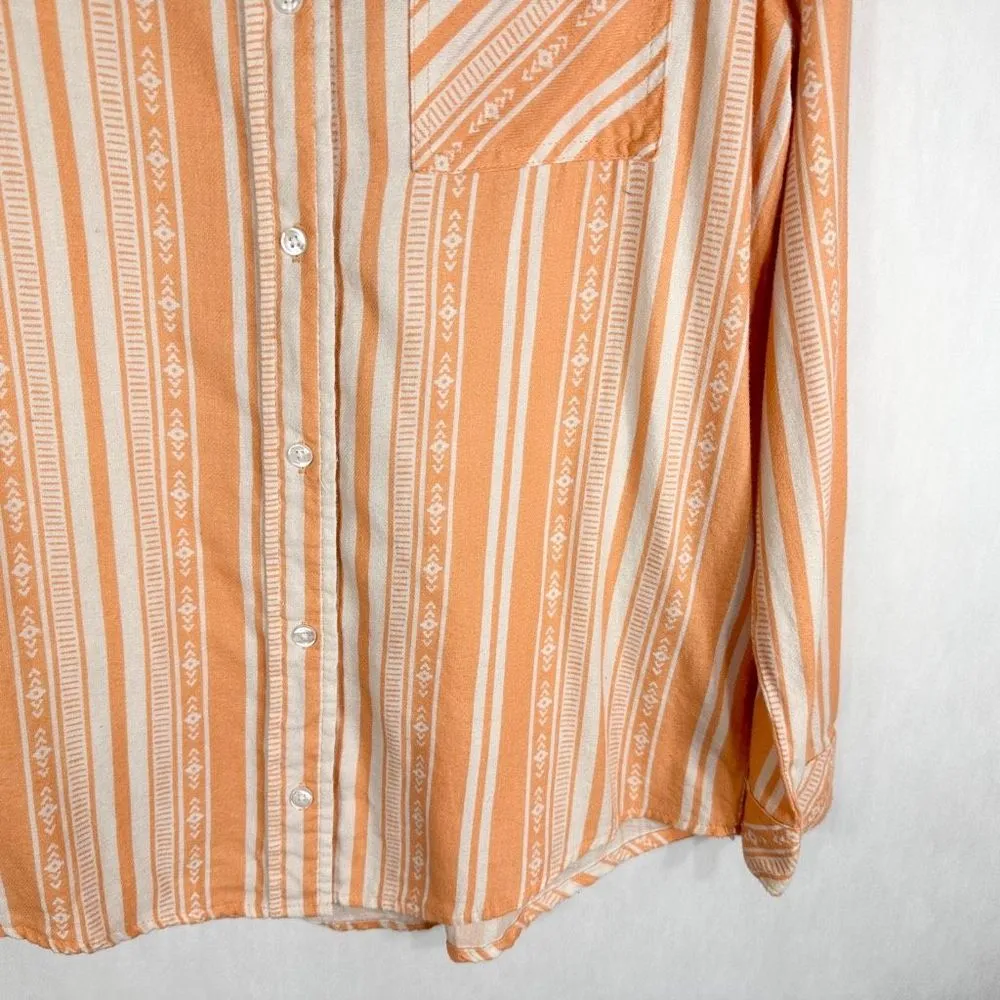 Wrangler  Wrancher Shirt Small Top Orange Cream Striped Western Boho Collared 151 - Image 5