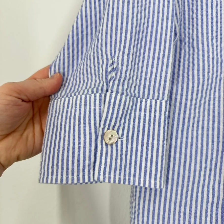 Fresh Produce‎ Blue White Stripe Seersucker Shirt Skirt Set Size M Summer Casual - Image 4