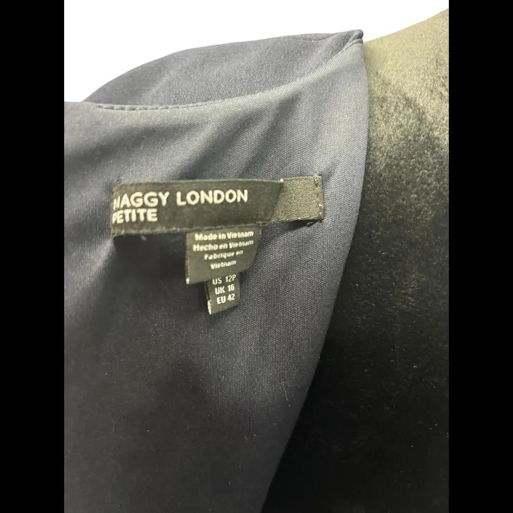 Maggie London Women’s 12 Petite Elegant Navy Dress with Square Neckline - Image 3