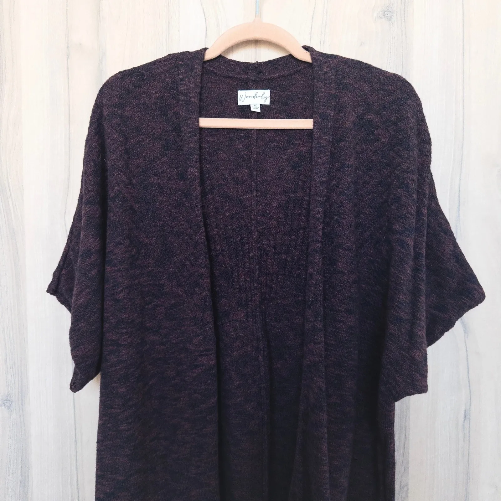 Wonderly Womens Cardigan Duster Short Sleeve Size 1X Burgundy Marled Cozy Layer - Image 2