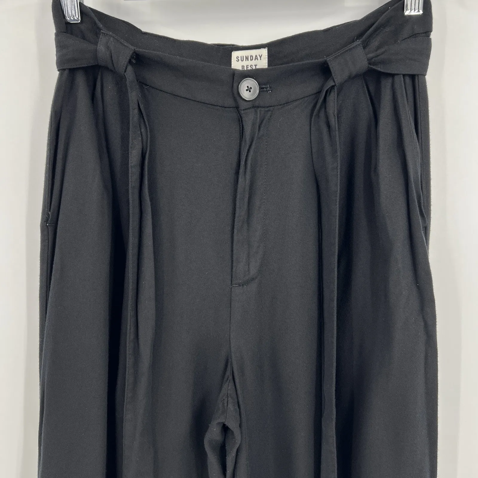 Aritzia Sunday Best Black Tie Belted Flowy Pants High Rise Rayon Women's Size 10 - Image 3