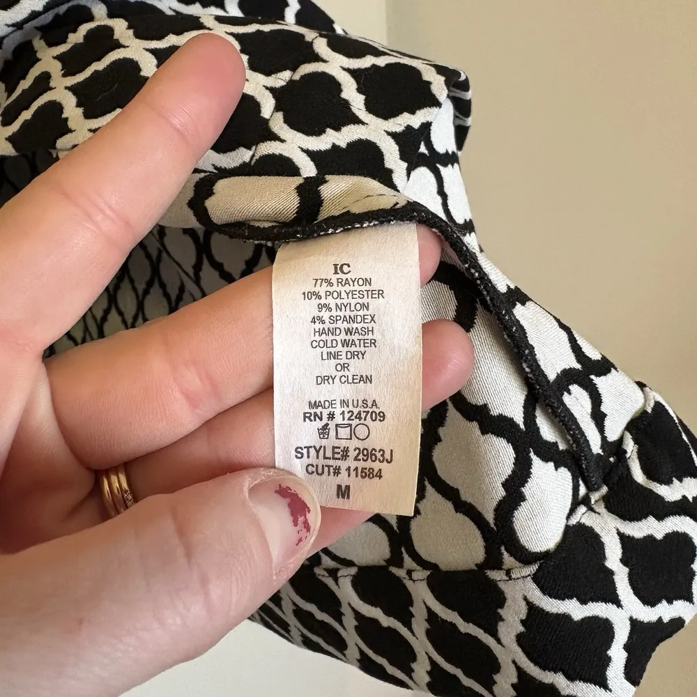 IC by Connie K Textured Swing‎ Jacket Geometric Lagenlook Art Sz M Blk Wht Black Size M - Image 5