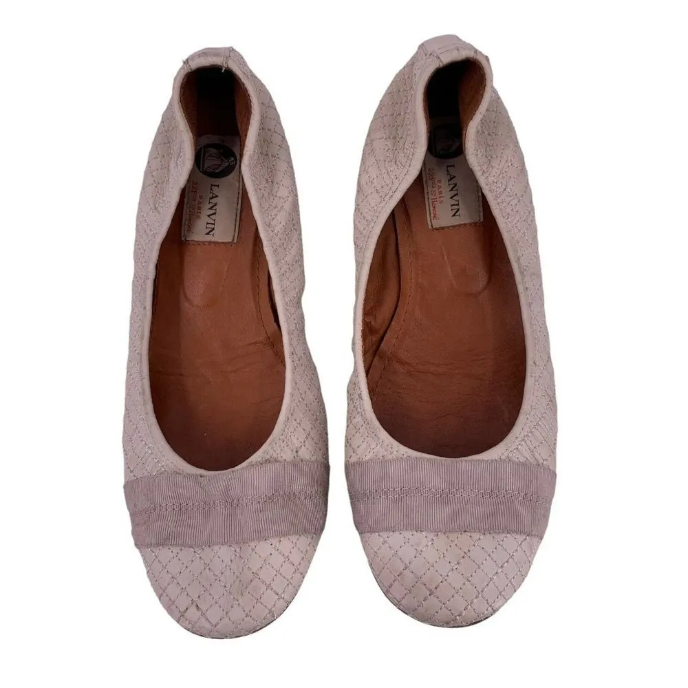 LANVIN Cream Quilted Leather Ballet Flats Size 8 Shoes - Image 7