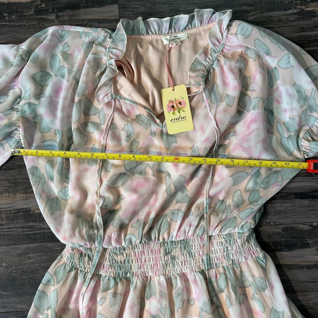 Entro Womens‎ Floral Print V-neck Ruffle Sleeve Tiered Midi Dress Size large - Image 7