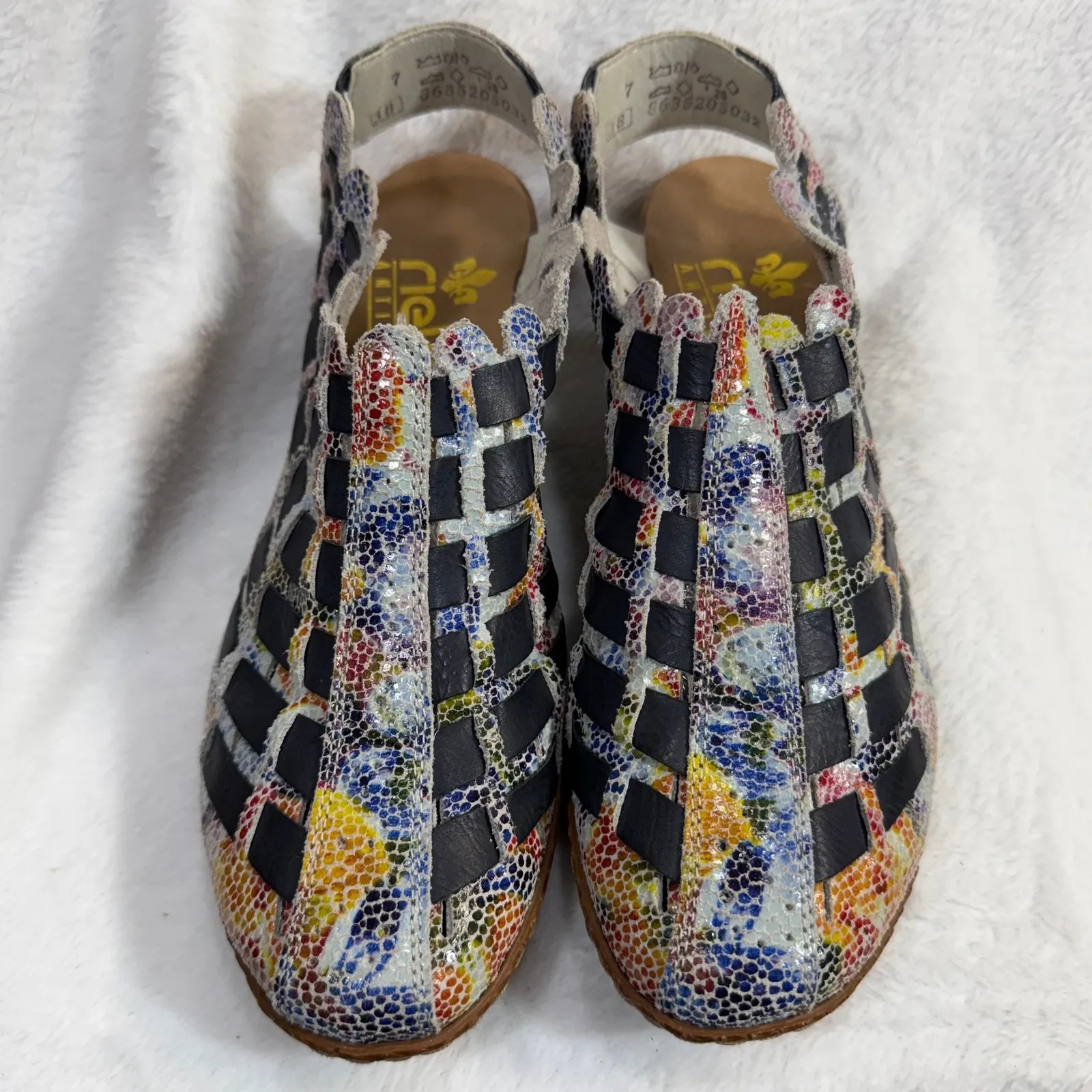 Rieker 7 Slingback Sandal Heels Leather Sina 78 Comfort Weave Artsy Boho Gallery Yellow - Image 2