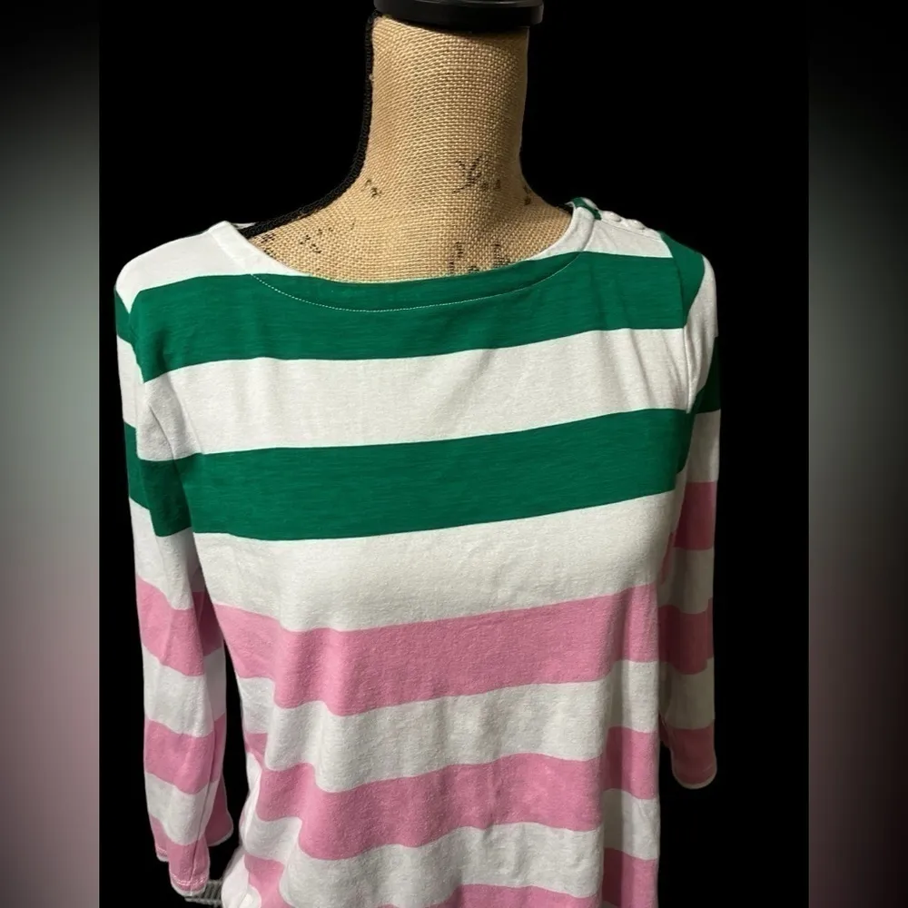 Charter Club color block striped 3/4 sleeve T-shirt with shoulder button accents - Image 2